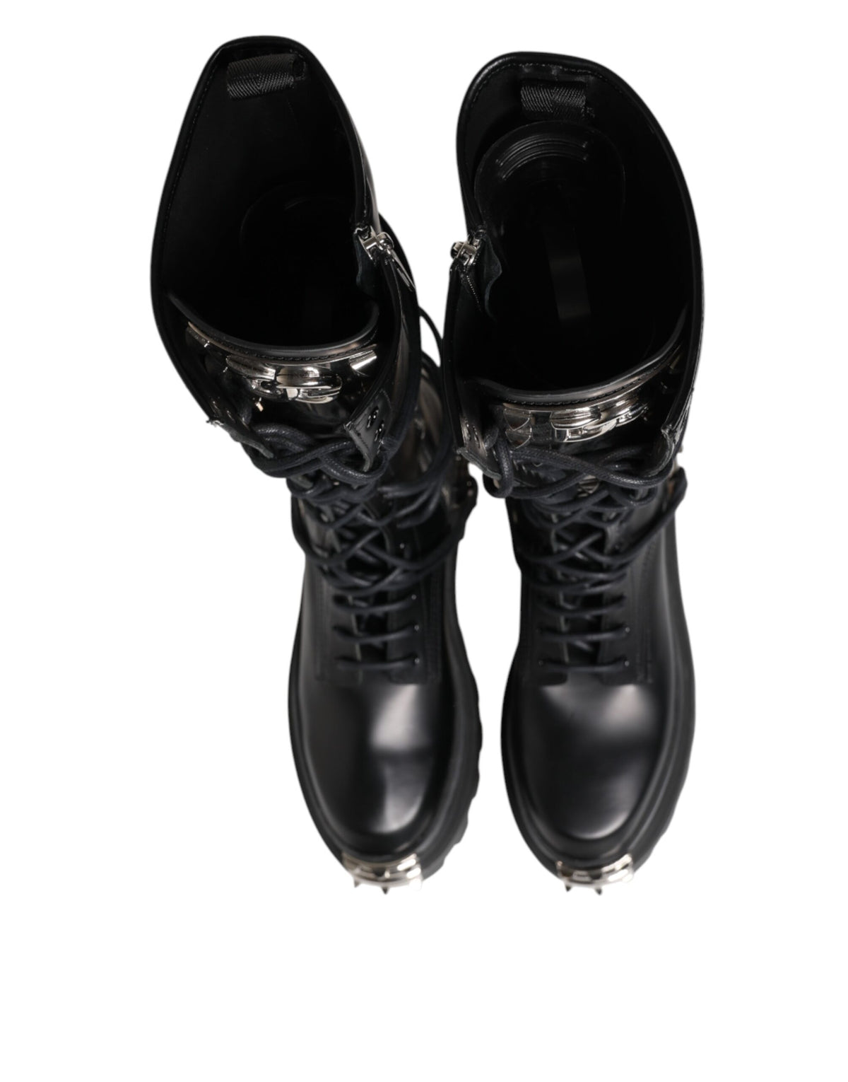 Dolce & Gabbana Black Leather Knee High Combat Boots Shoes