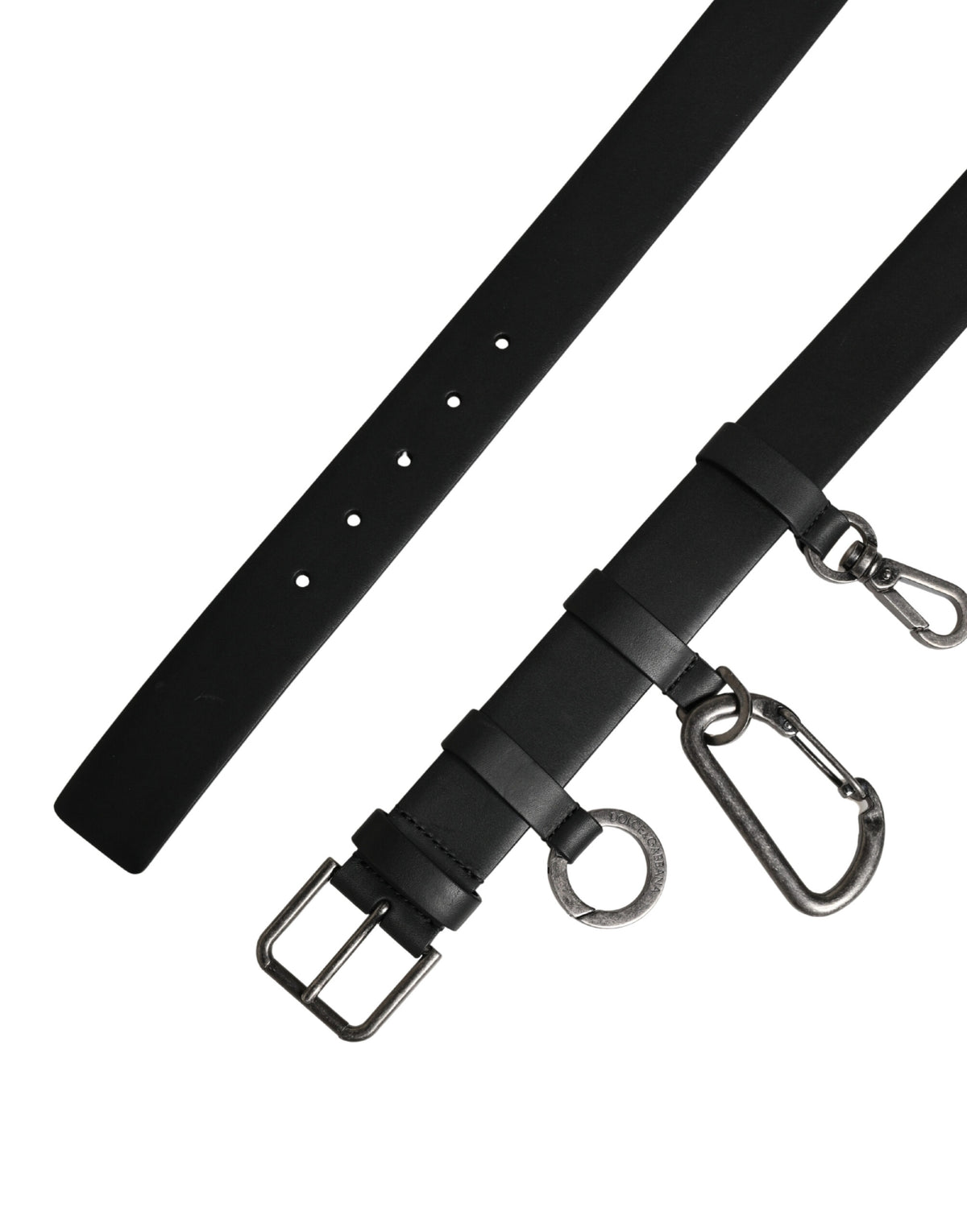 Dolce & Gabbana Black Calf Leather Silver Metal Buckle Belt