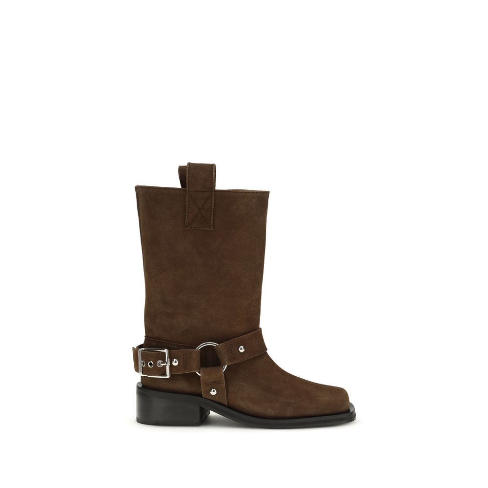 Ganni Brown Calf Leather Bos Taurus Lace-Up Boots