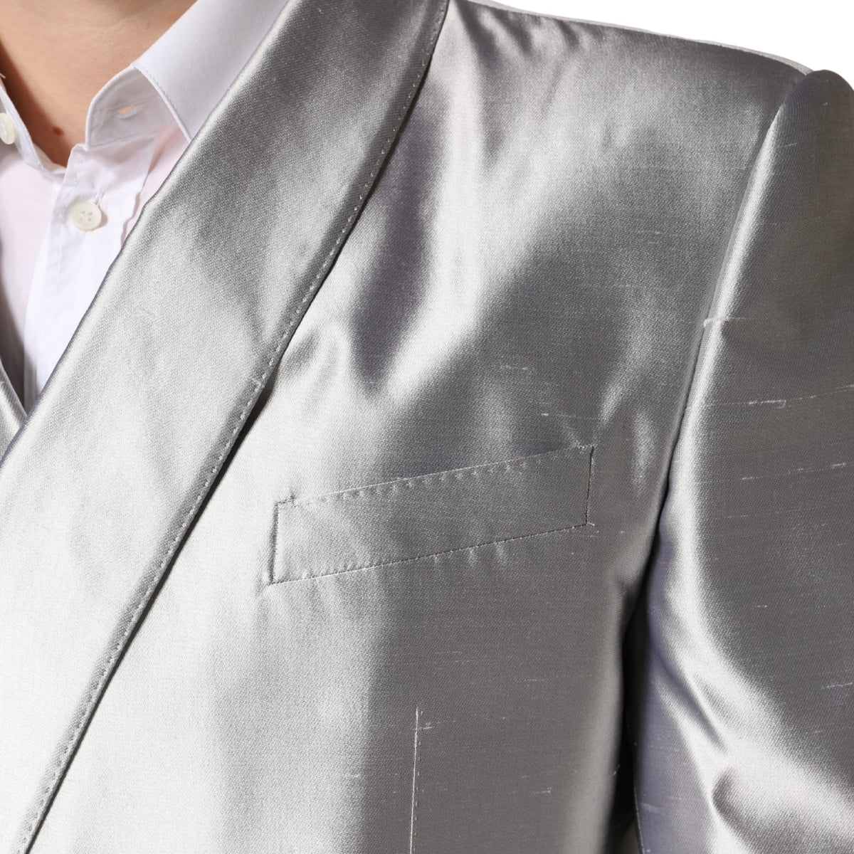 Dolce & Gabbana Silver SICILIA Silk Double Breasted Blazer