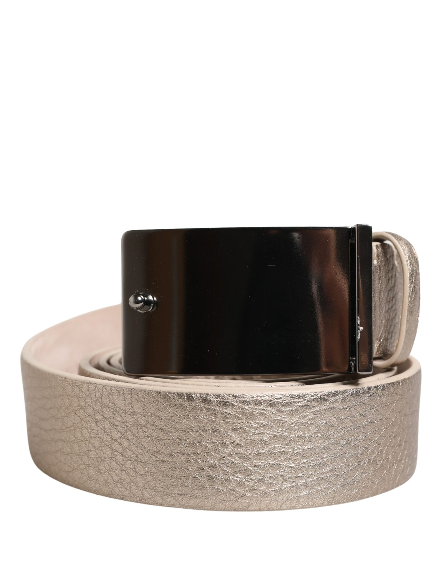 Brunello Cucinelli Metallic Beige Leather Silver Metal Buckle Belt