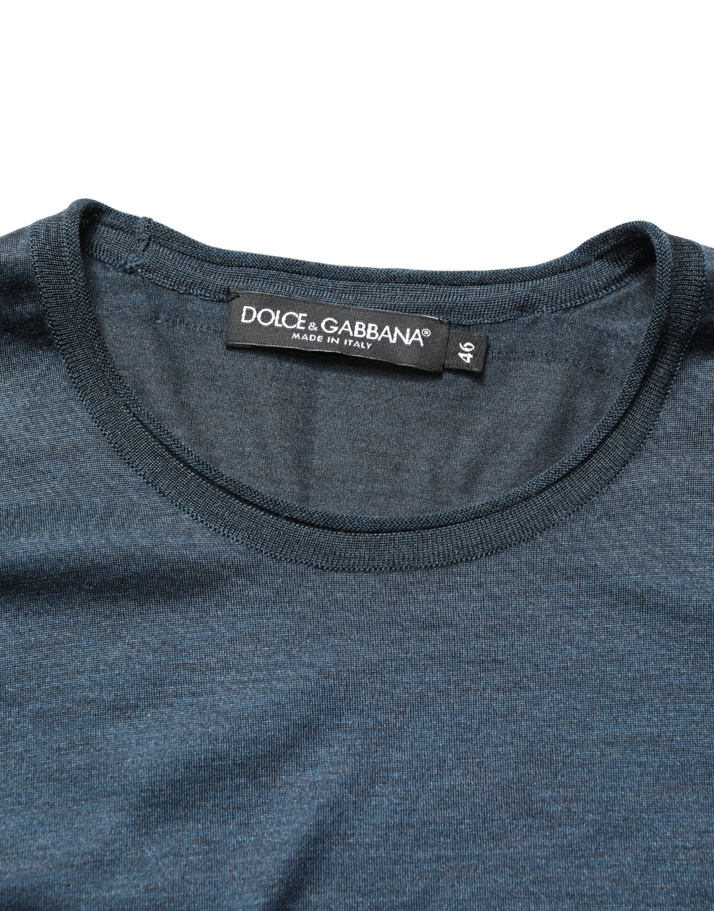 Dolce & Gabbana Dark Blue Silk Crew Neck Short Sleeve T-shirt