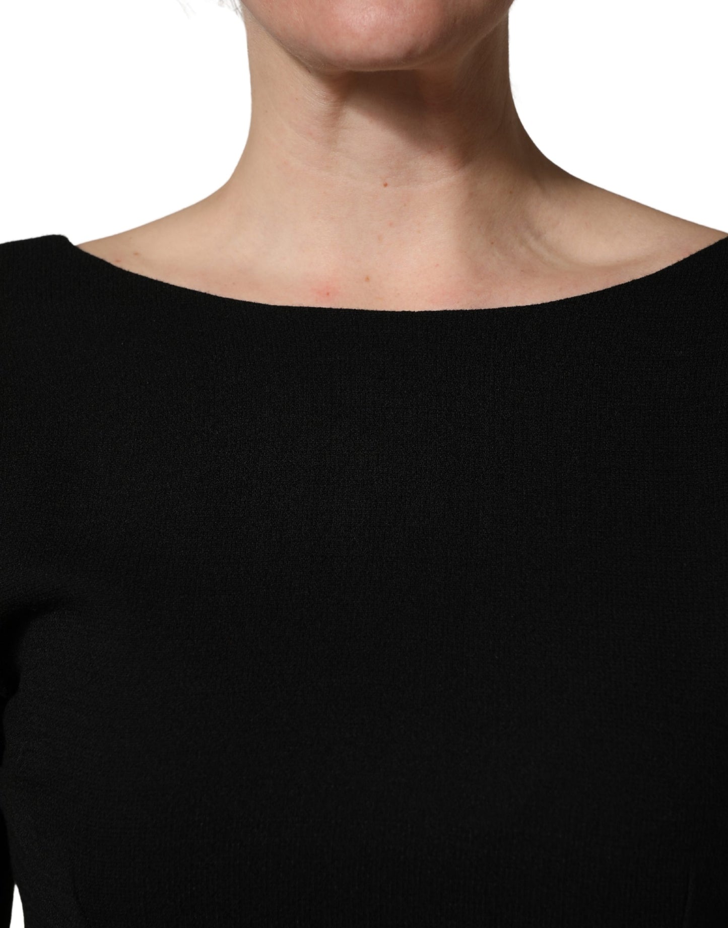 Dolce & Gabbana Black Wool Crepe Long Sleeves Midi Dress