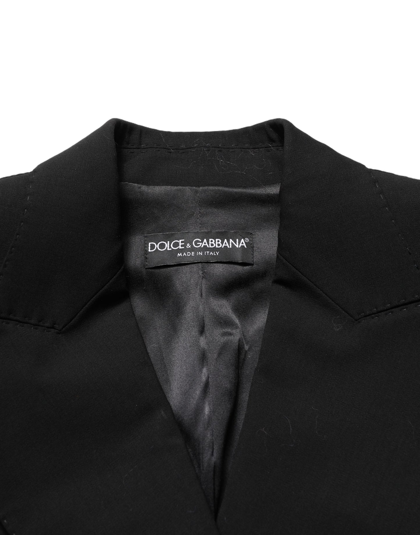 Dolce & Gabbana Black Wool DoubleBreasted Lace Sleeve Jacket