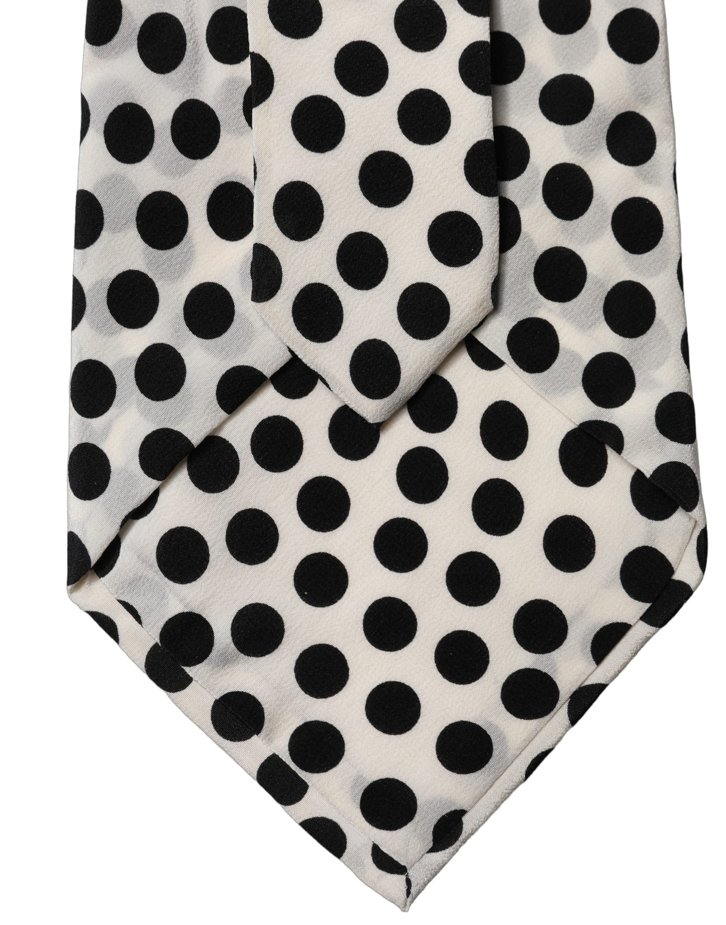 Dolce & Gabbana White Black Polka Dot Silk Adjustable Women Necktie Tie