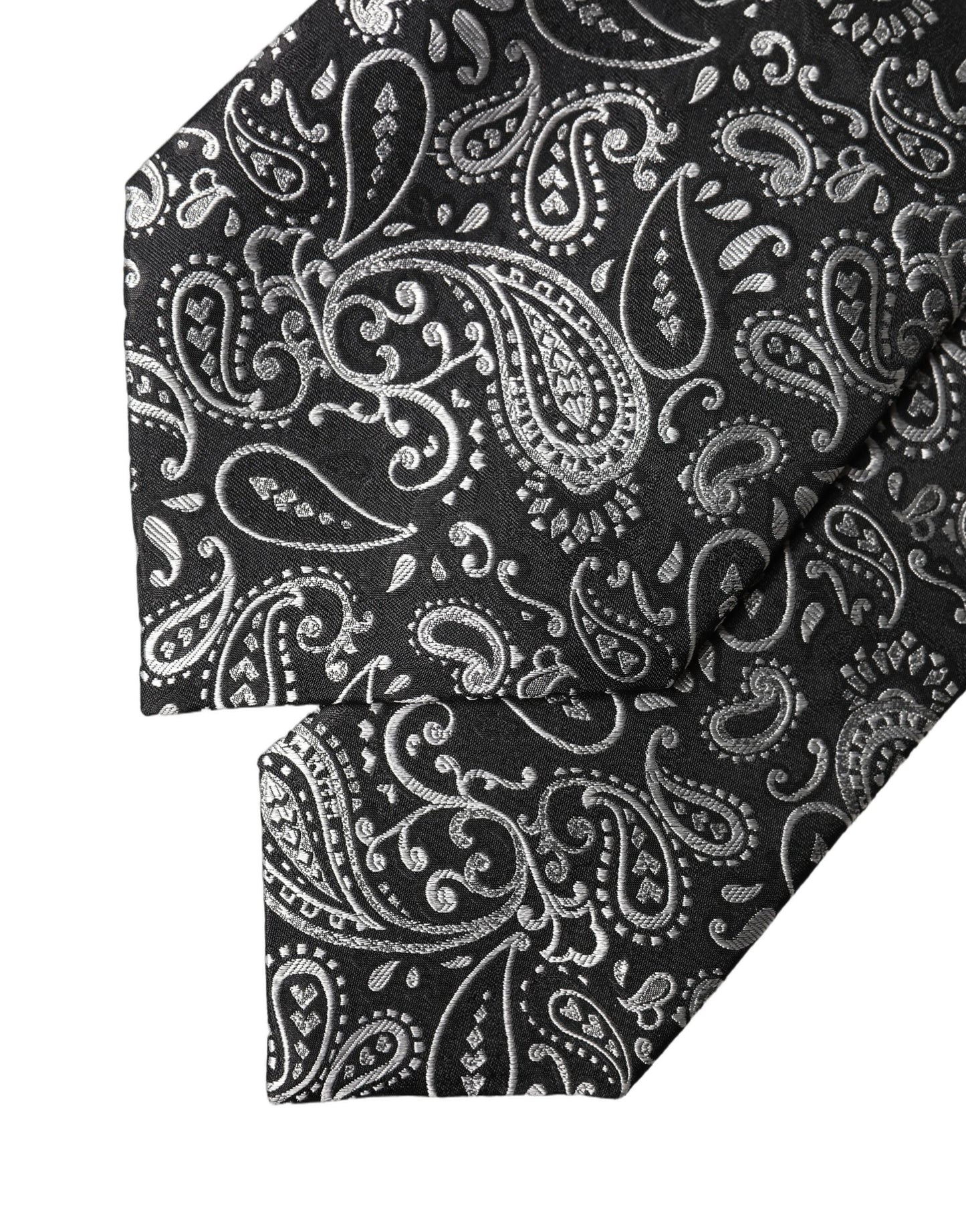 Dolce & Gabbana Black White Paisley Silk Adjustable Women Necktie Tie