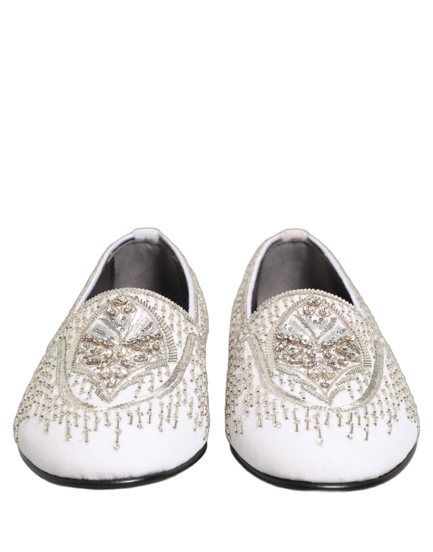 Dolce & Gabbana White Satin Embellished Dress Loafers Shoes