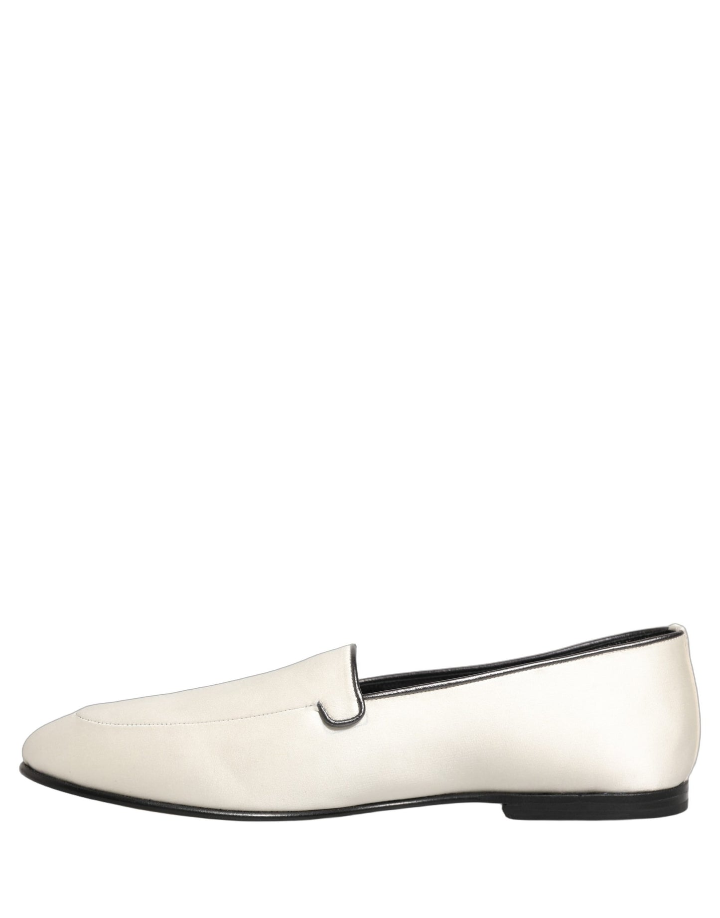 Dolce & Gabbana White Satin Logo Slip On Flats Loafers Shoes