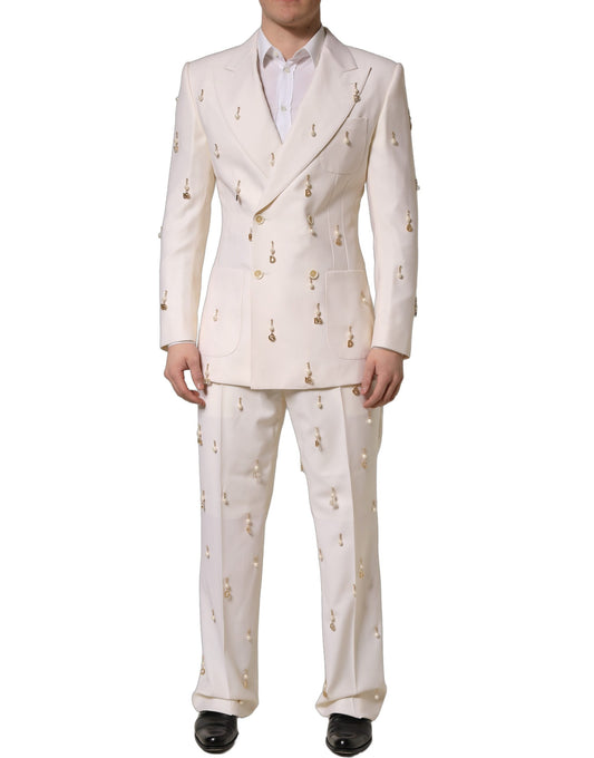 Dolce & Gabbana White Wool Slim Fit Formal 2 Piece Men Suit