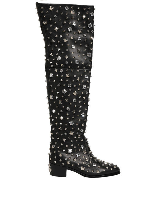 Dolce & Gabbana Black Crystal Embellished High Boots Shoes