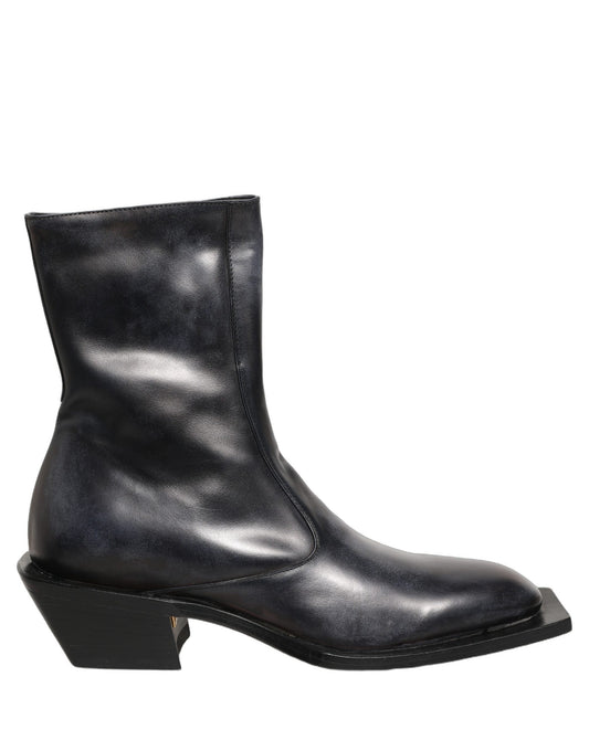 Dolce & Gabbana Black Leather Shiny Tex Mid Calf Boots Shoes