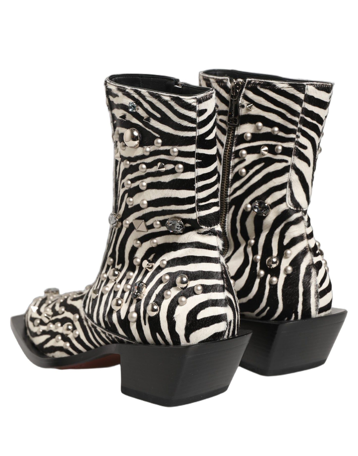 Dolce & Gabbana Black White Zebra Embellished Boots Shoes