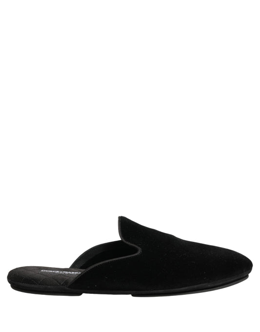 Dolce & Gabbana Black Suede Slides Flat Slipper Men Shoes