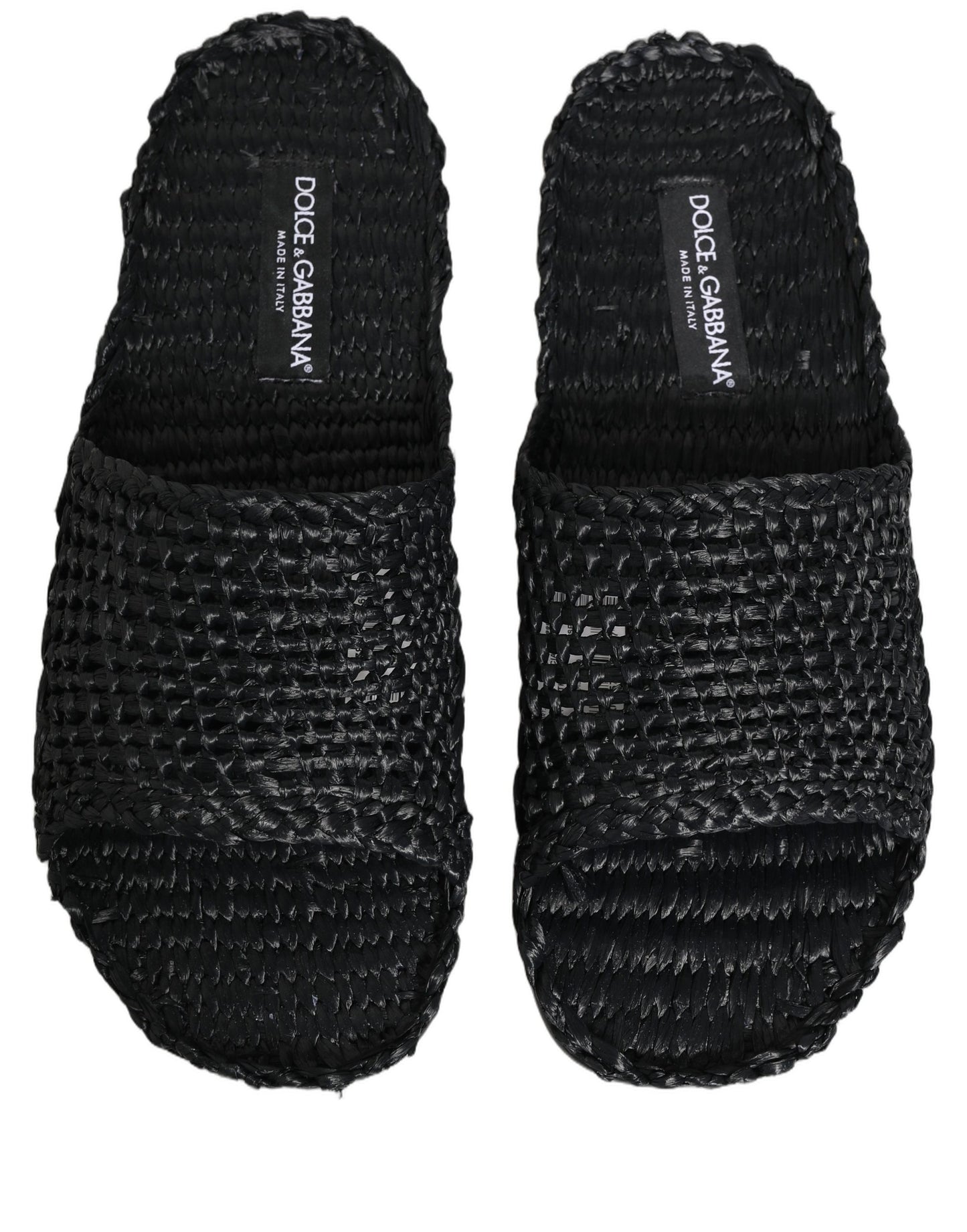 Dolce & Gabbana Black Straw Raffia Slides Sandals Flats Shoes