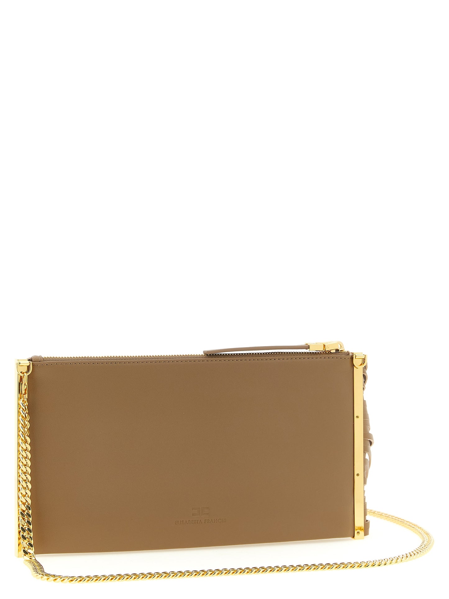 Elisabetta Franchi Beige Leather Clutch Bag
