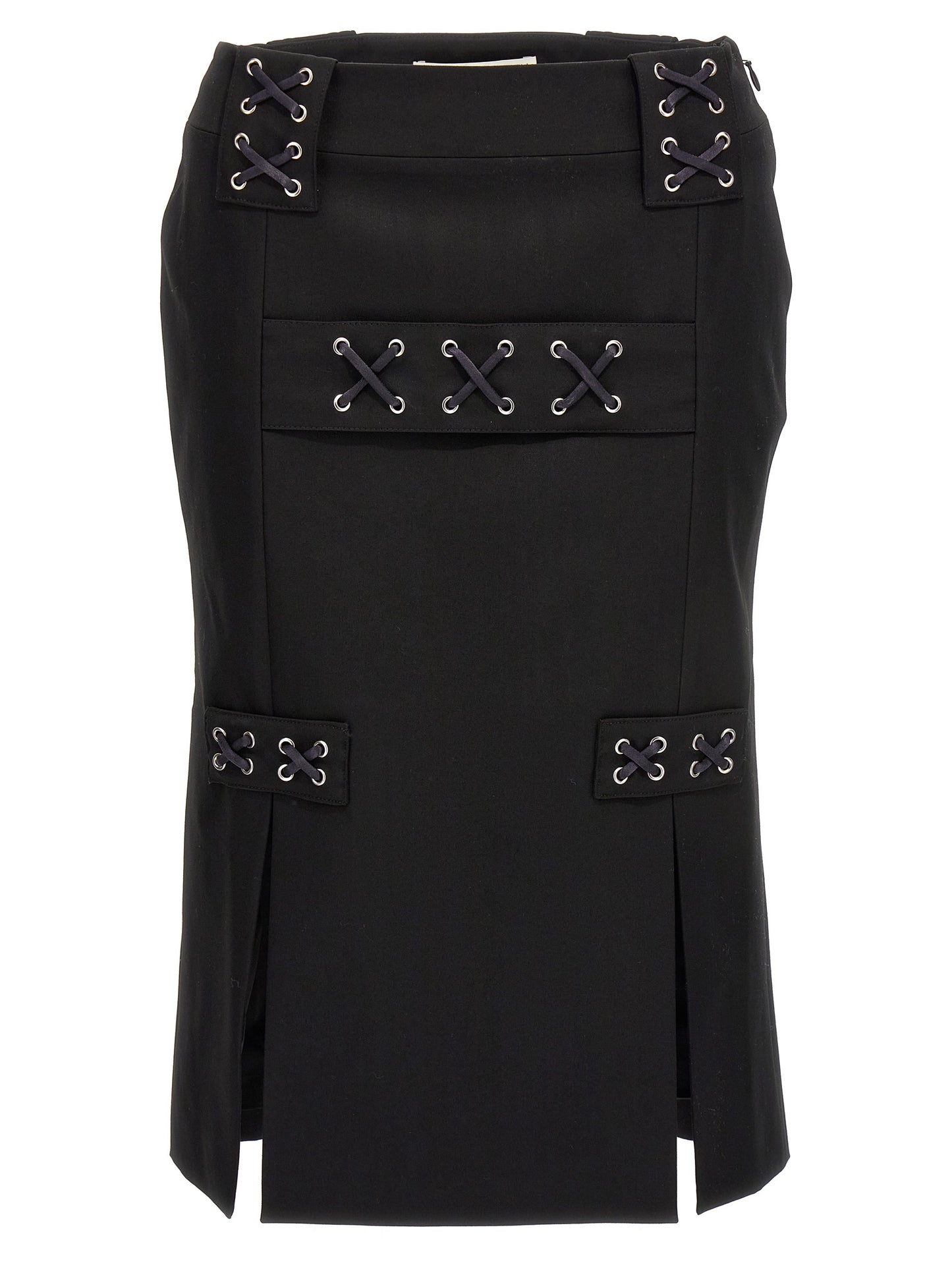 Alessandra Rich Black Wool Midi Skirt