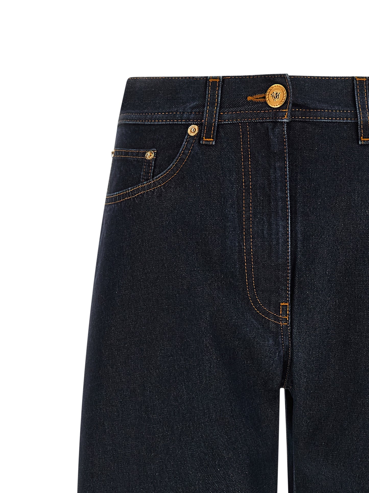 Versace Blue Cotton High-Waisted Jean
