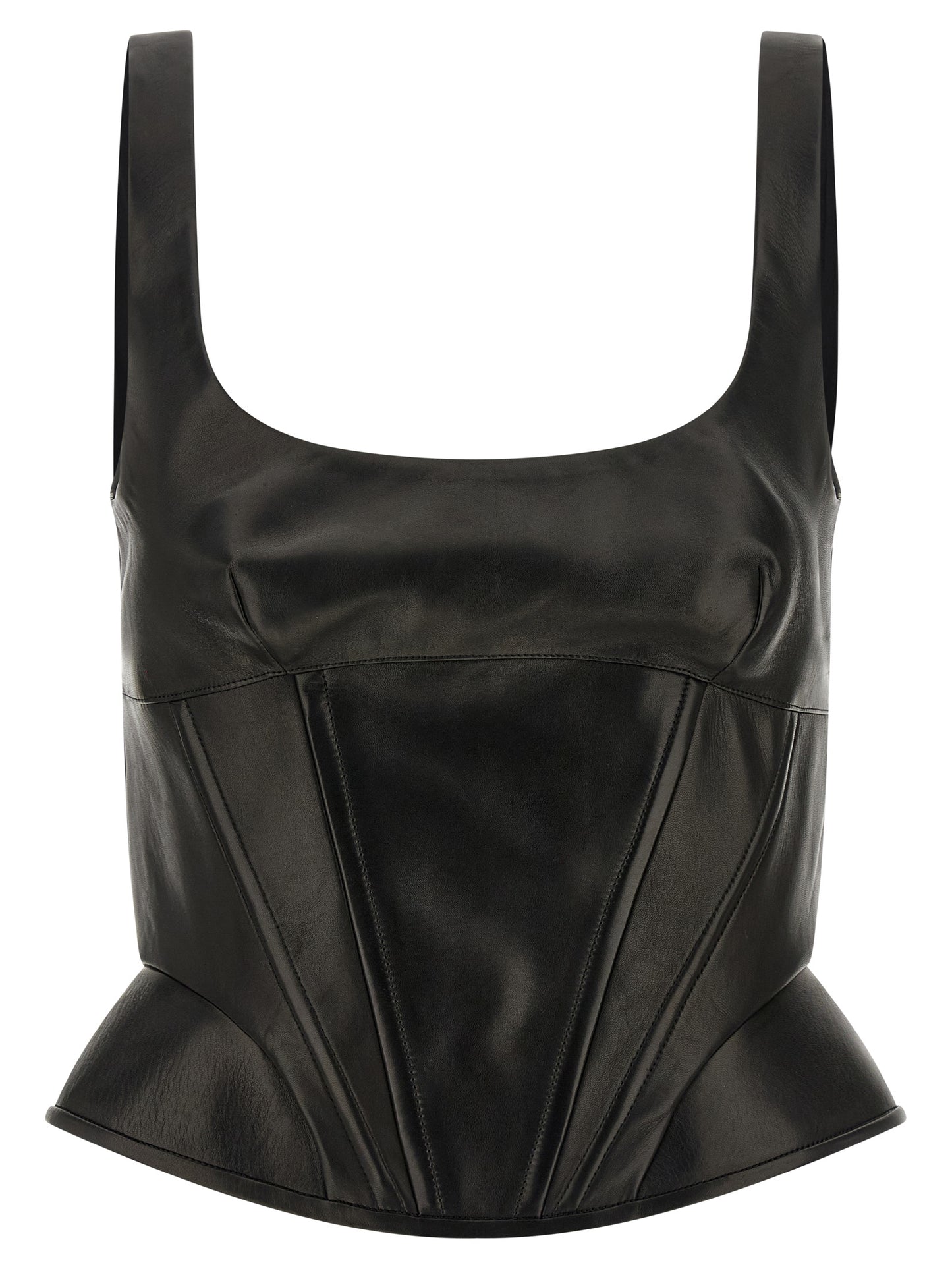 Ermanno Scervino Black Lamb Leather Tank Tops