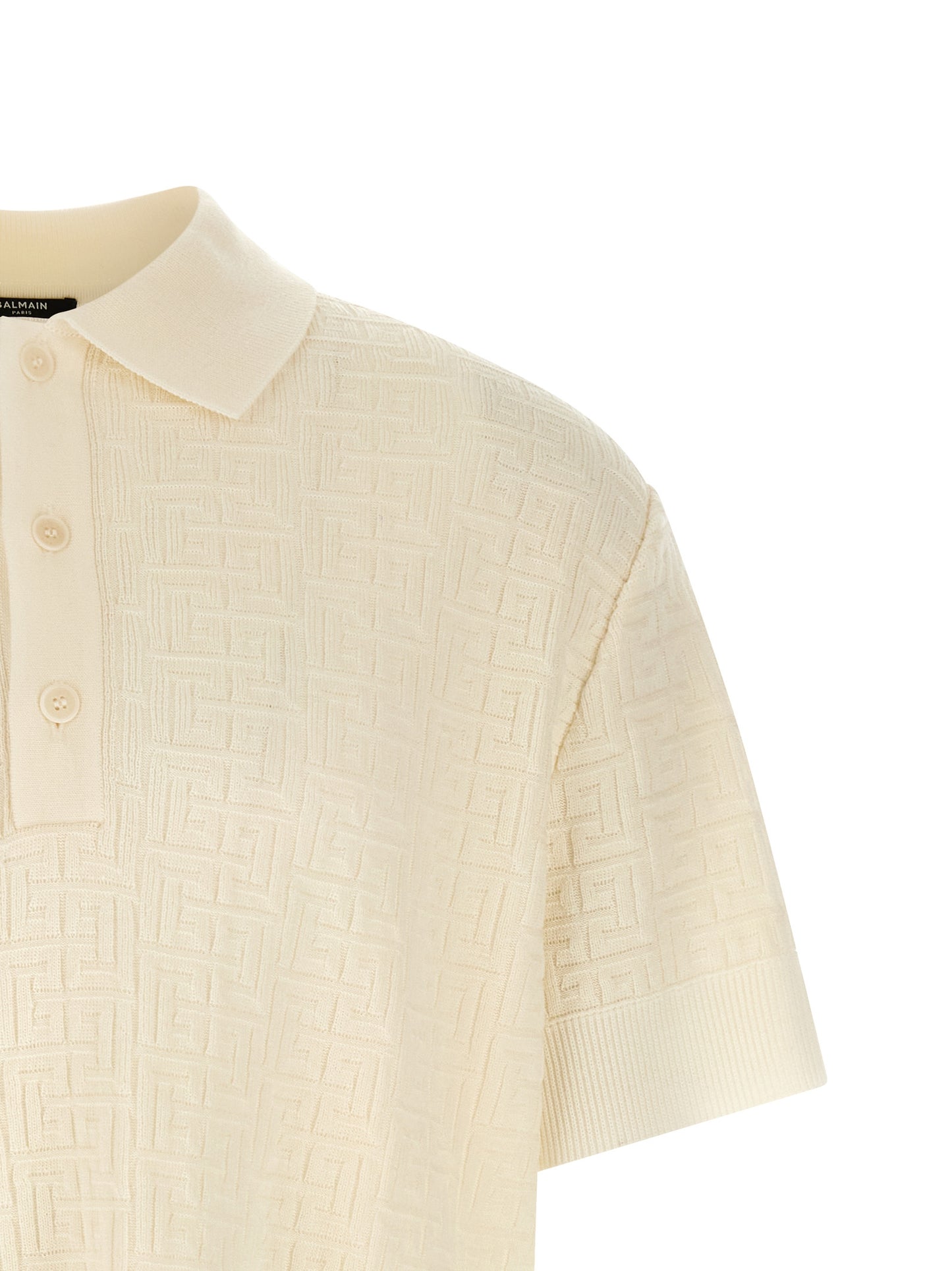 Balmain White Wool Polo Shirt