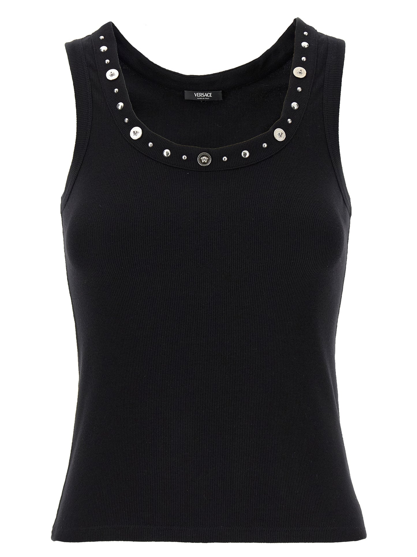 Versace Black Cotton Sleeveles T-Shirt