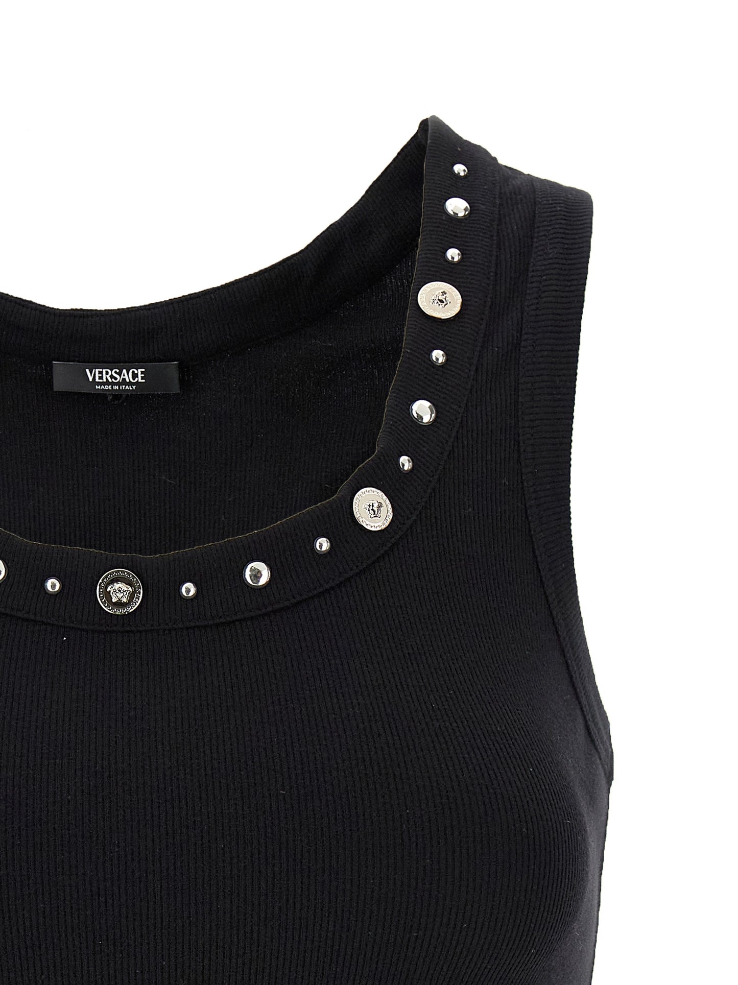 Versace Black Cotton Sleeveles T-Shirt