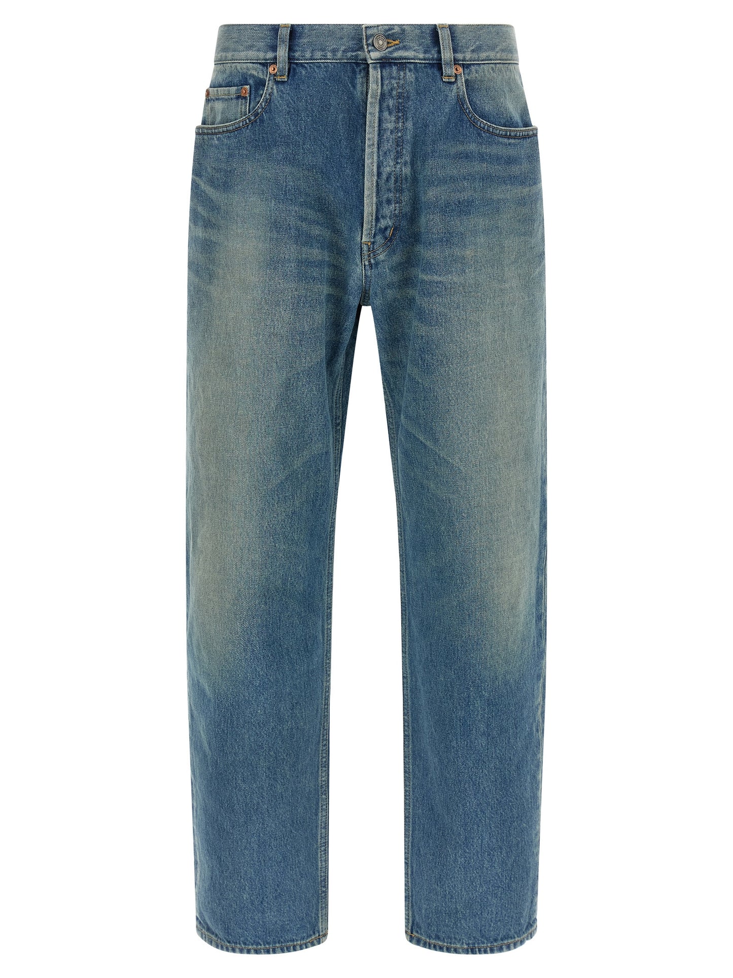 Saint Laurent Blue Cotton Straight-Leg Jeans