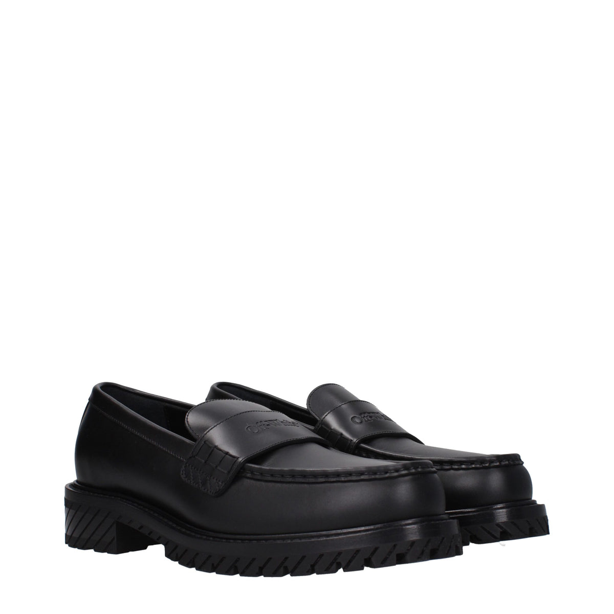 Off-White Black Leather Slip-On Loafers