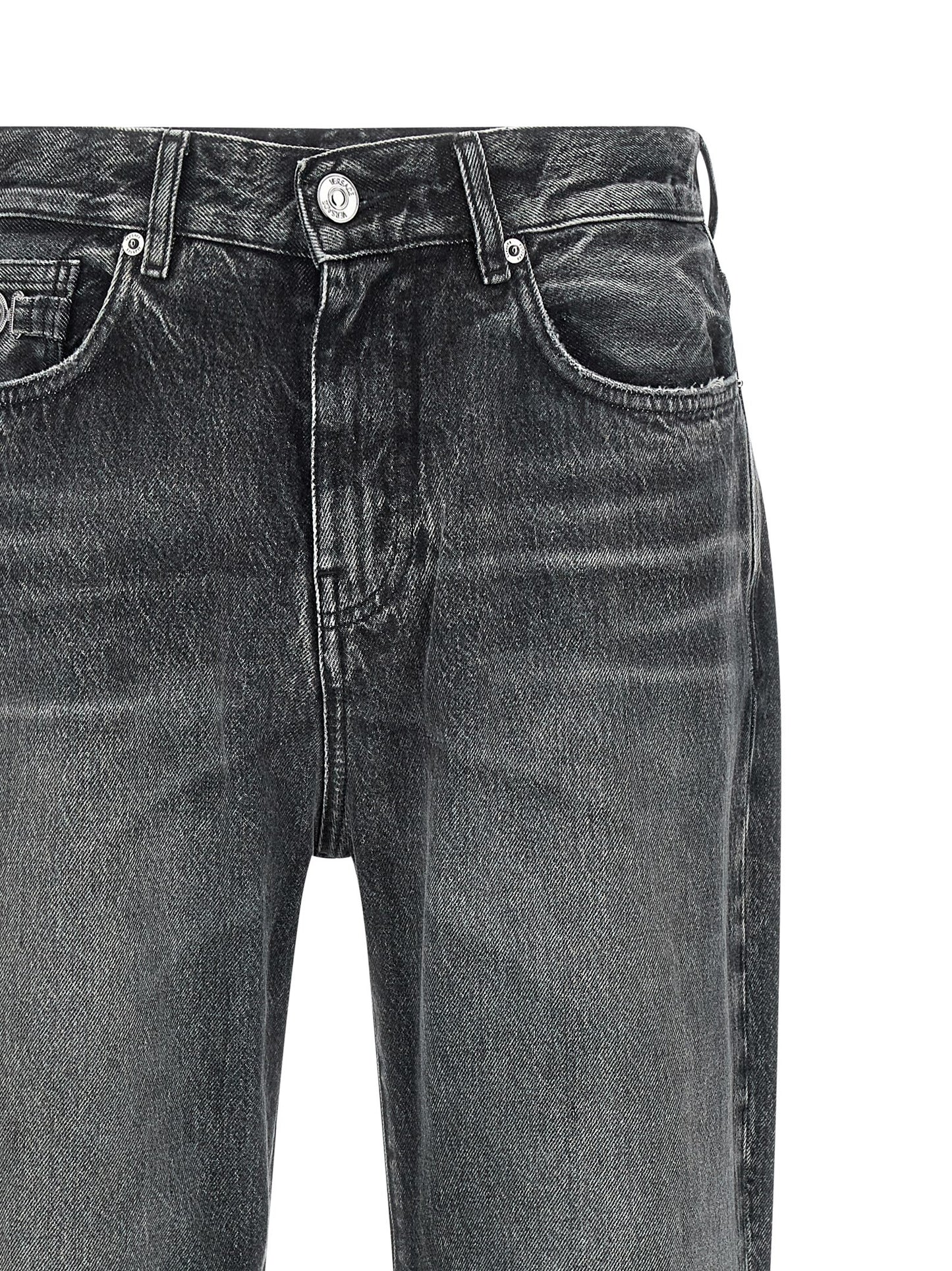 Versace Gray Cotton Straight-Leg Jeans