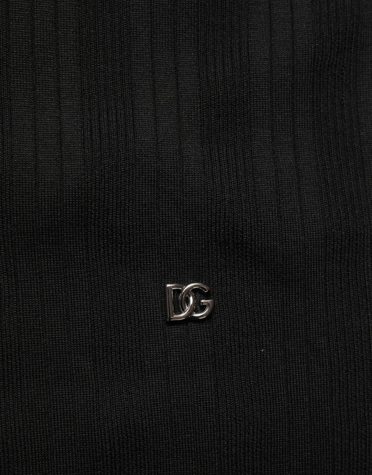 Dolce & Gabbana Black Silk Blend Henley Pullover Men Sweater