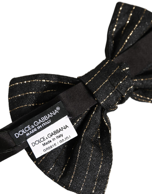 Dolce & Gabbana Men Dark Gray Pinstripe Silk Adjustable Neck Papillon Bow Tie