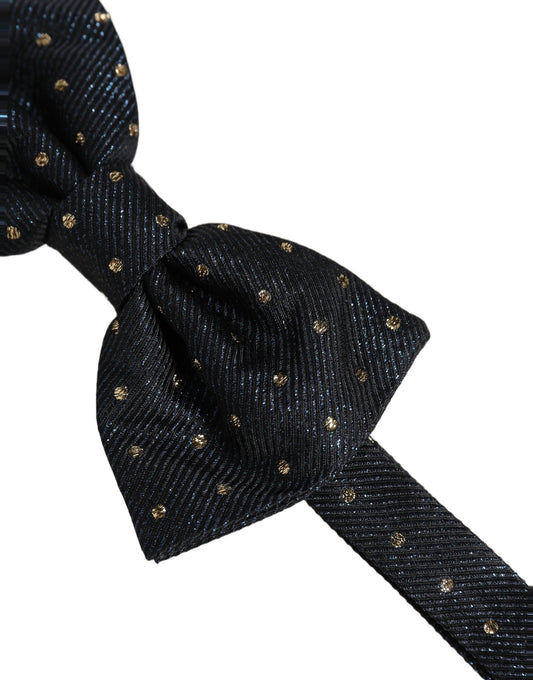 Dolce & Gabbana Men Dark Gray Polka Dot Silk Adjustable Neck Papillon Bow Tie