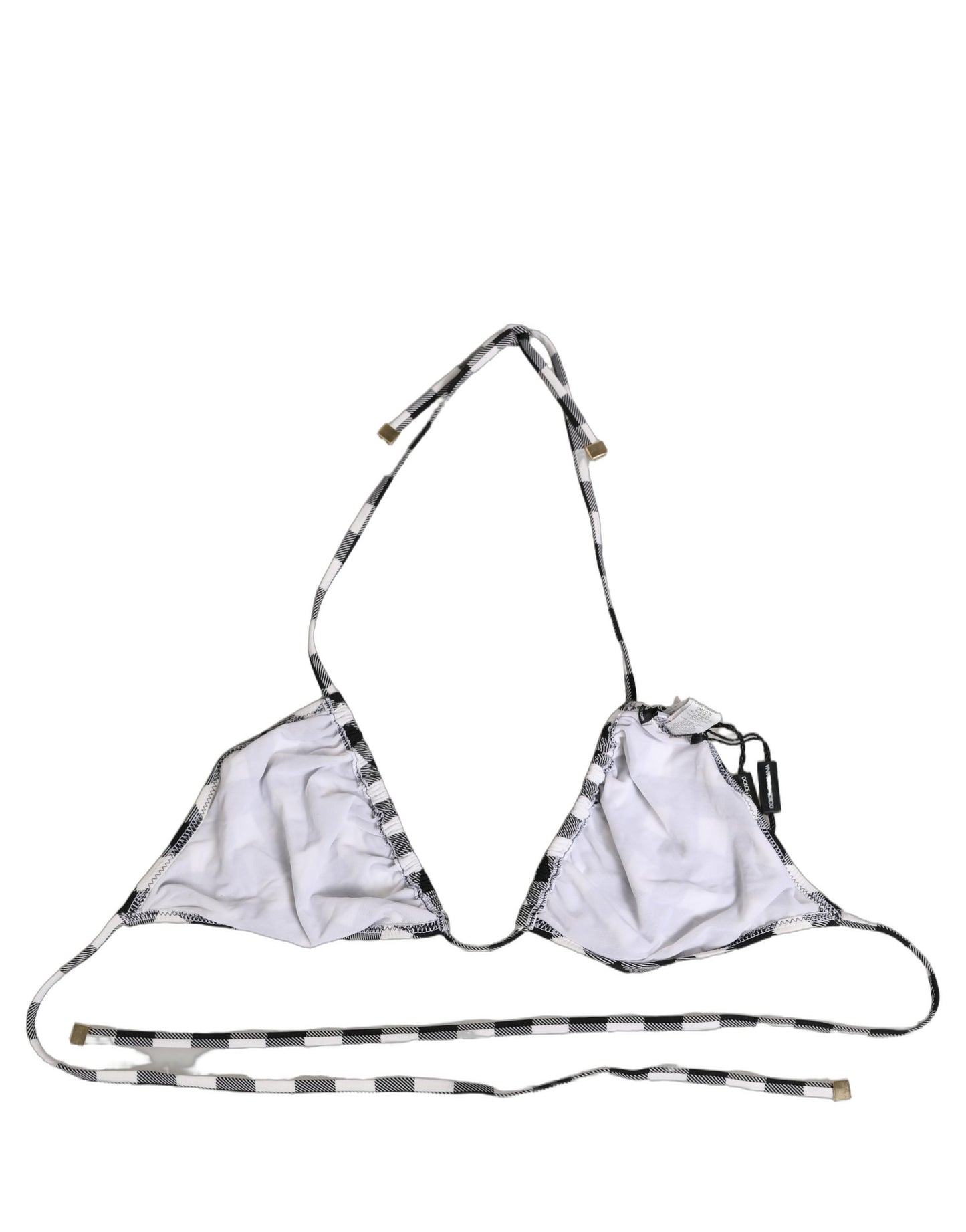 Dolce & Gabbana Black White Checkered Halter Beachwear Bikini Top