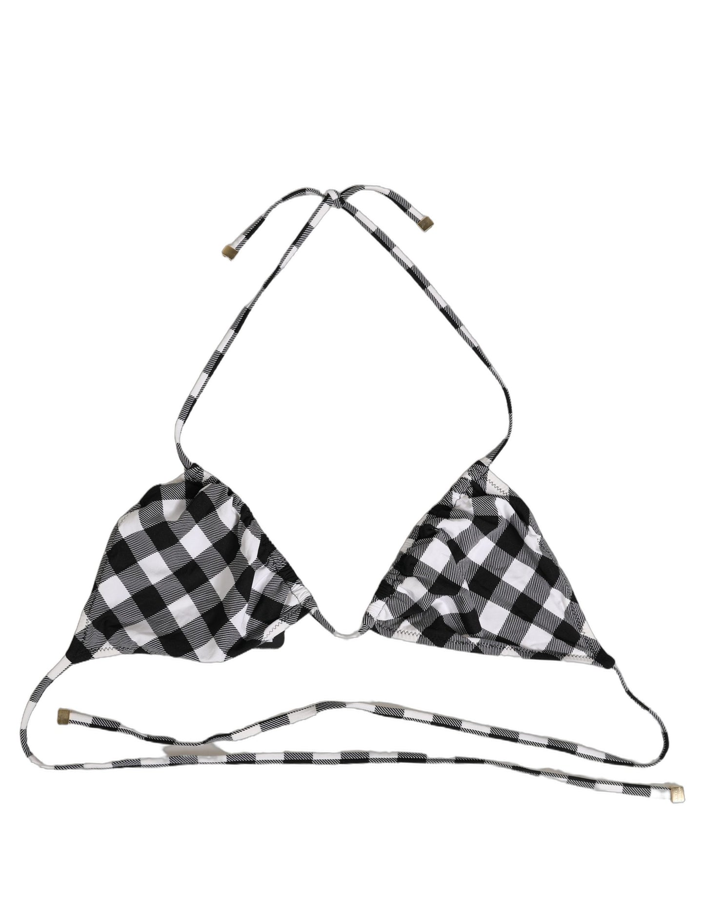 Dolce & Gabbana Black White Checkered Halter Beachwear Bikini Top