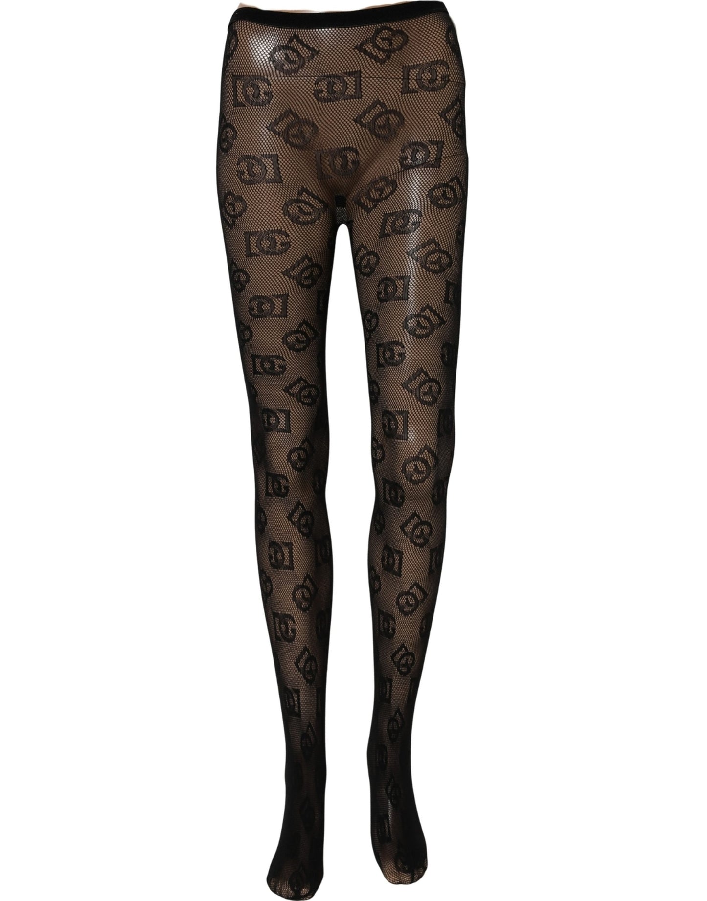 Dolce & Gabbana Black All Over Print Sheer Stretch Tights Socks