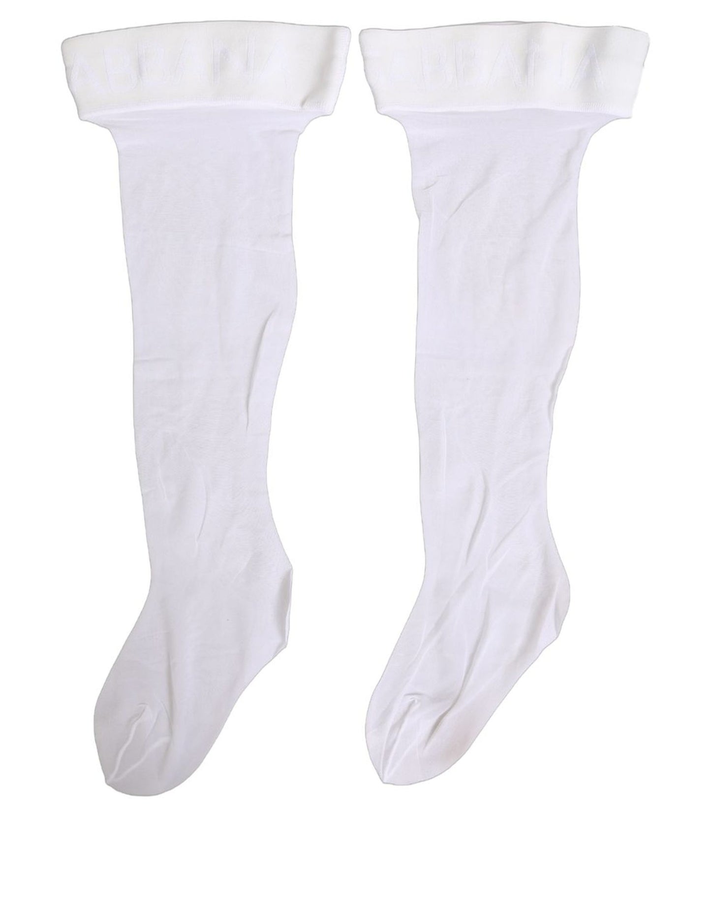 Dolce & Gabbana .White Nylon Logo Calf Long Women Accessory Socks