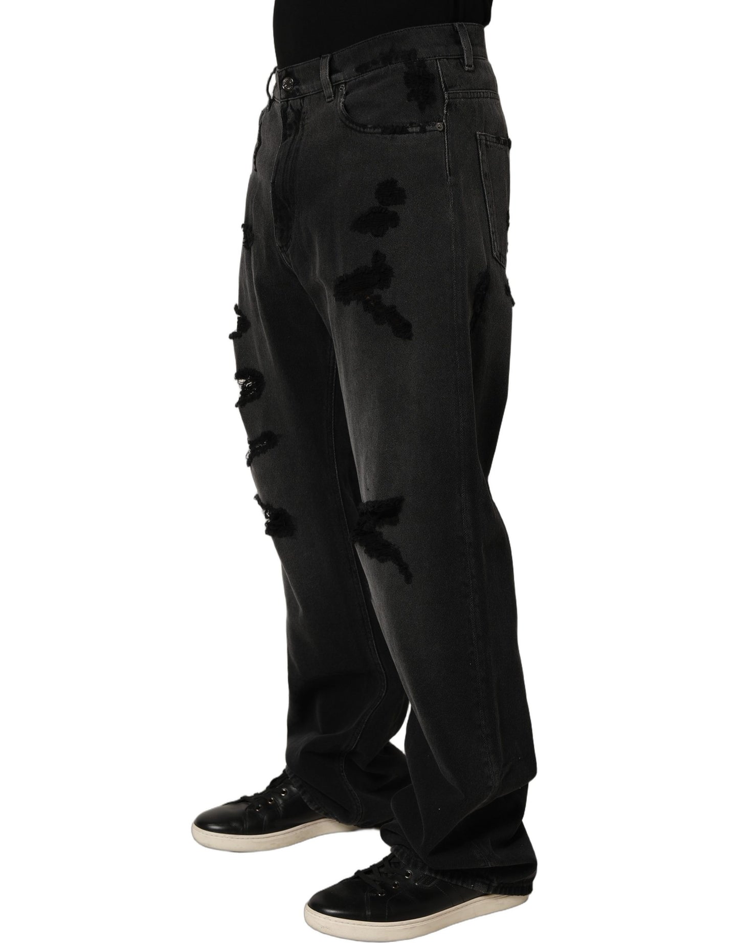 Dolce & Gabbana Dark Gray Distressed Oversize Men Denim Jeans