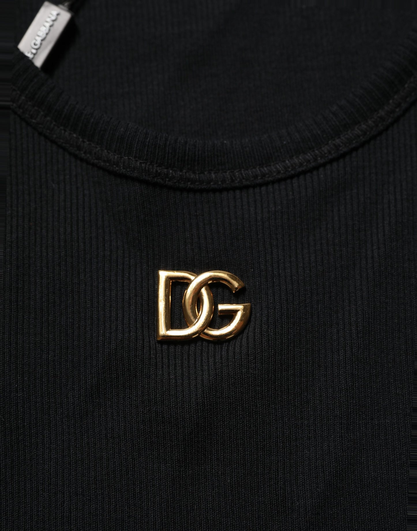 Dolce & Gabbana Black DG Logo Cotton Ribbed Tank Top T-shirt
