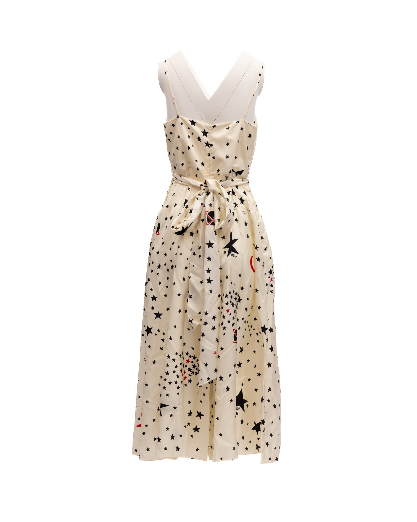 Valentino Garavani Midi Cream With Black And Red Stars Dress