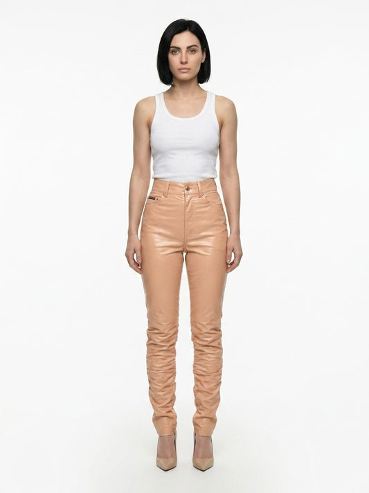 Dolce & Gabbana Beige Leather Pants