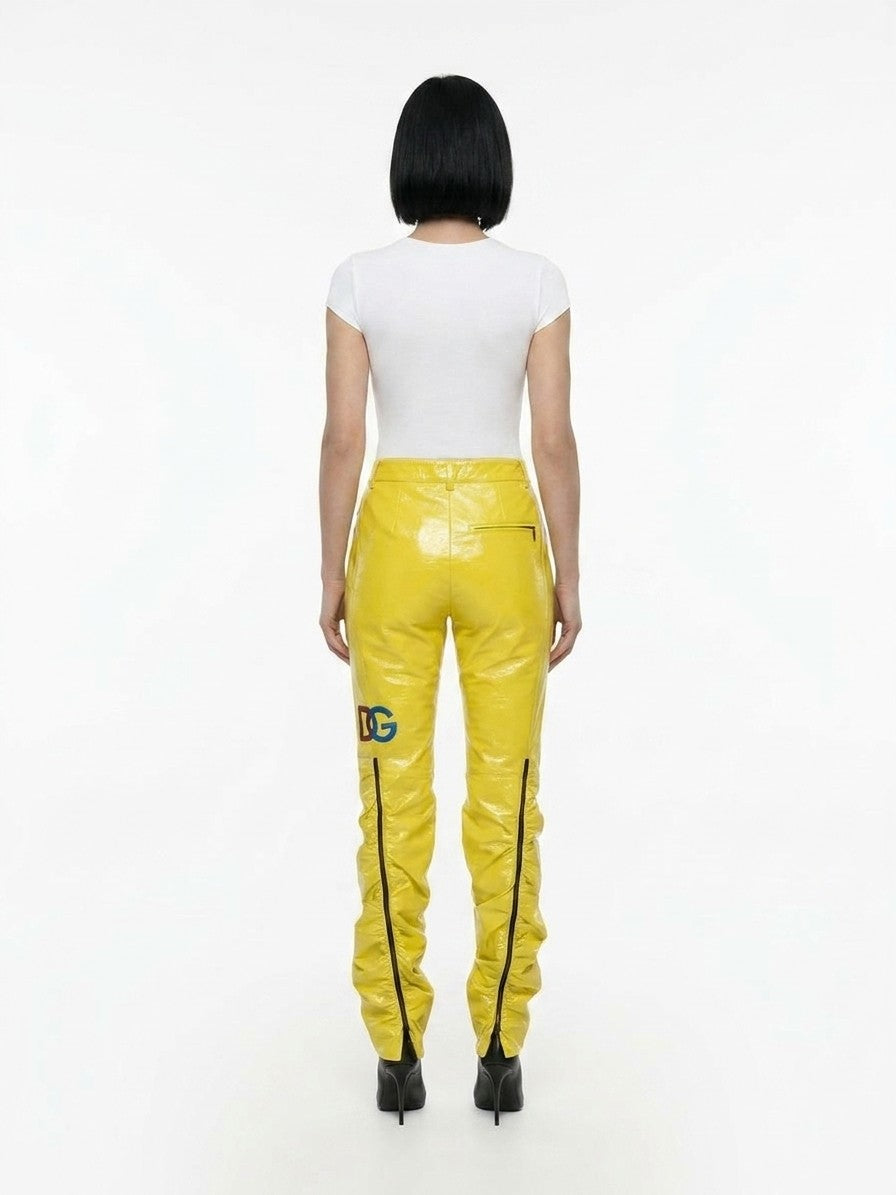 Dolce & Gabbana Yellow Leather Pants