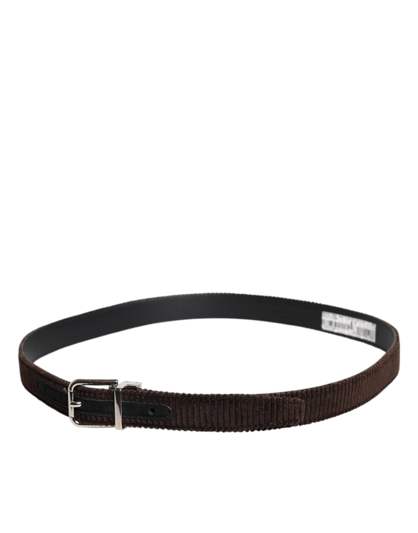 Dolce & Gabbana Men Brown Velvet Ridged Silver Buckle Belt