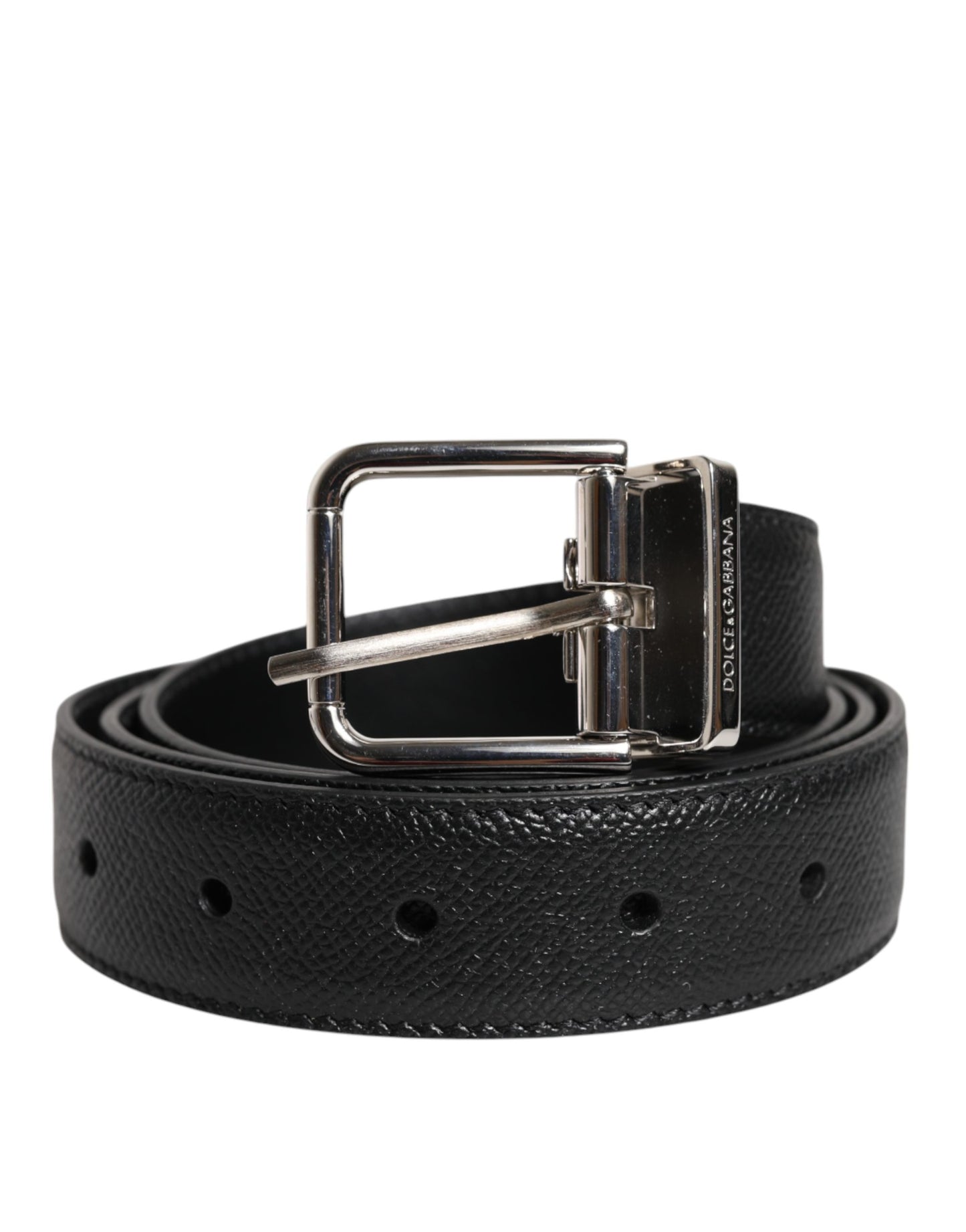 Dolce & Gabbana Black Calf Leather Classic Silver Buckle Belt