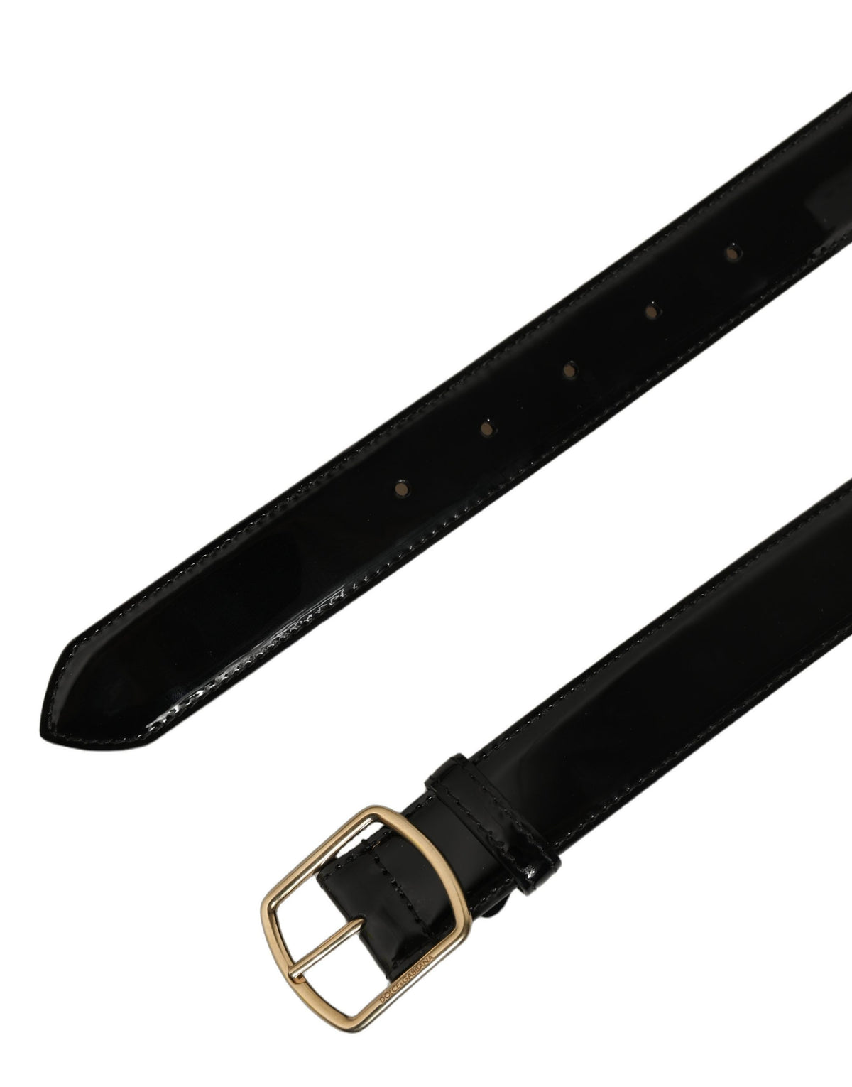 Dolce & Gabbana Black Patent Leather Gold Metal Buckle Belt