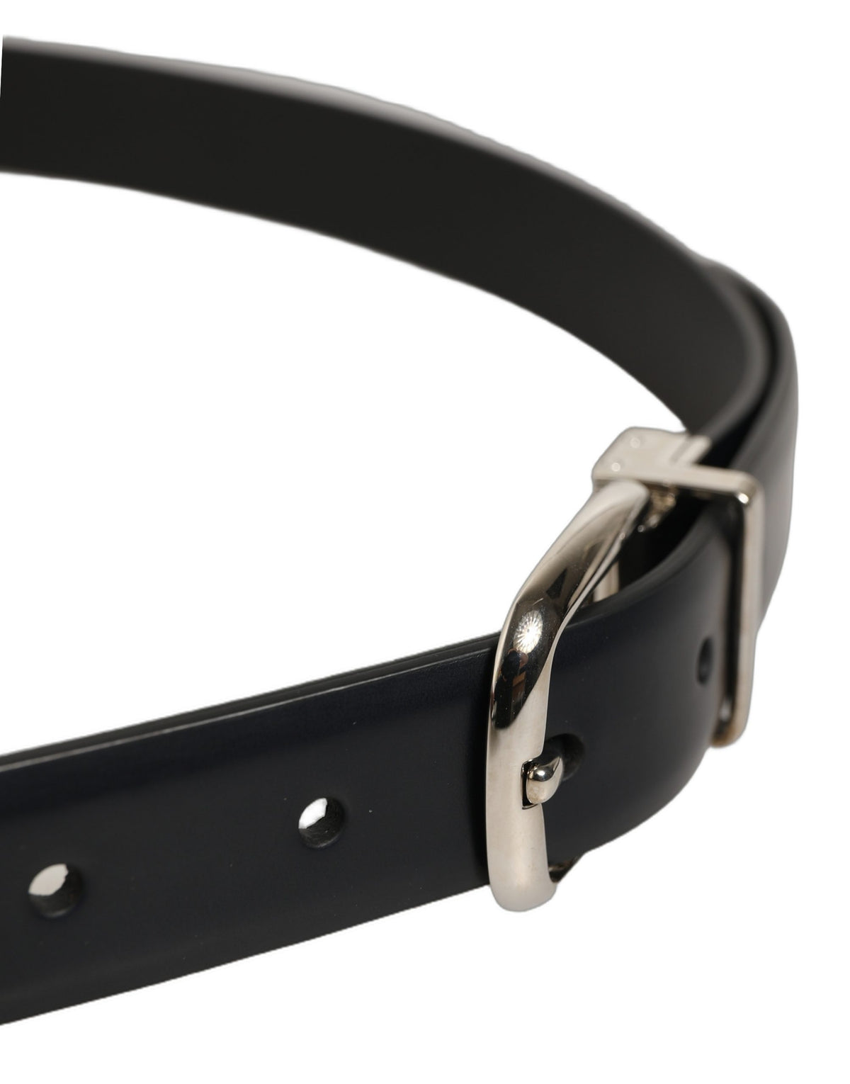 Dolce & Gabbana Blue Calf Leather Silver Metal Buckle Belt