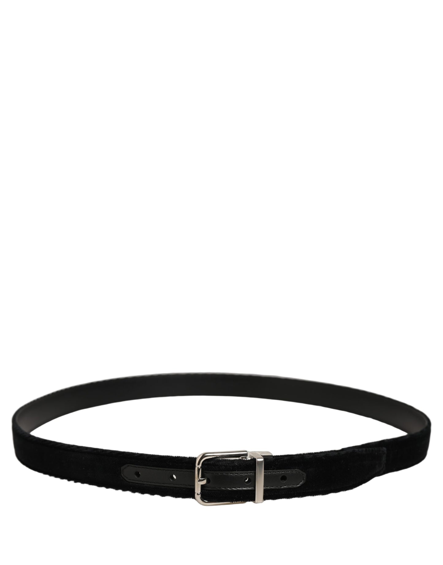 Dolce & Gabbana Black Velvet Silver Tone Metal Buckle Belt