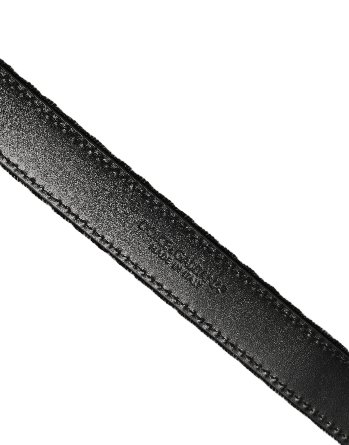 Dolce & Gabbana Black Velvet Silver Tone Metal Buckle Belt