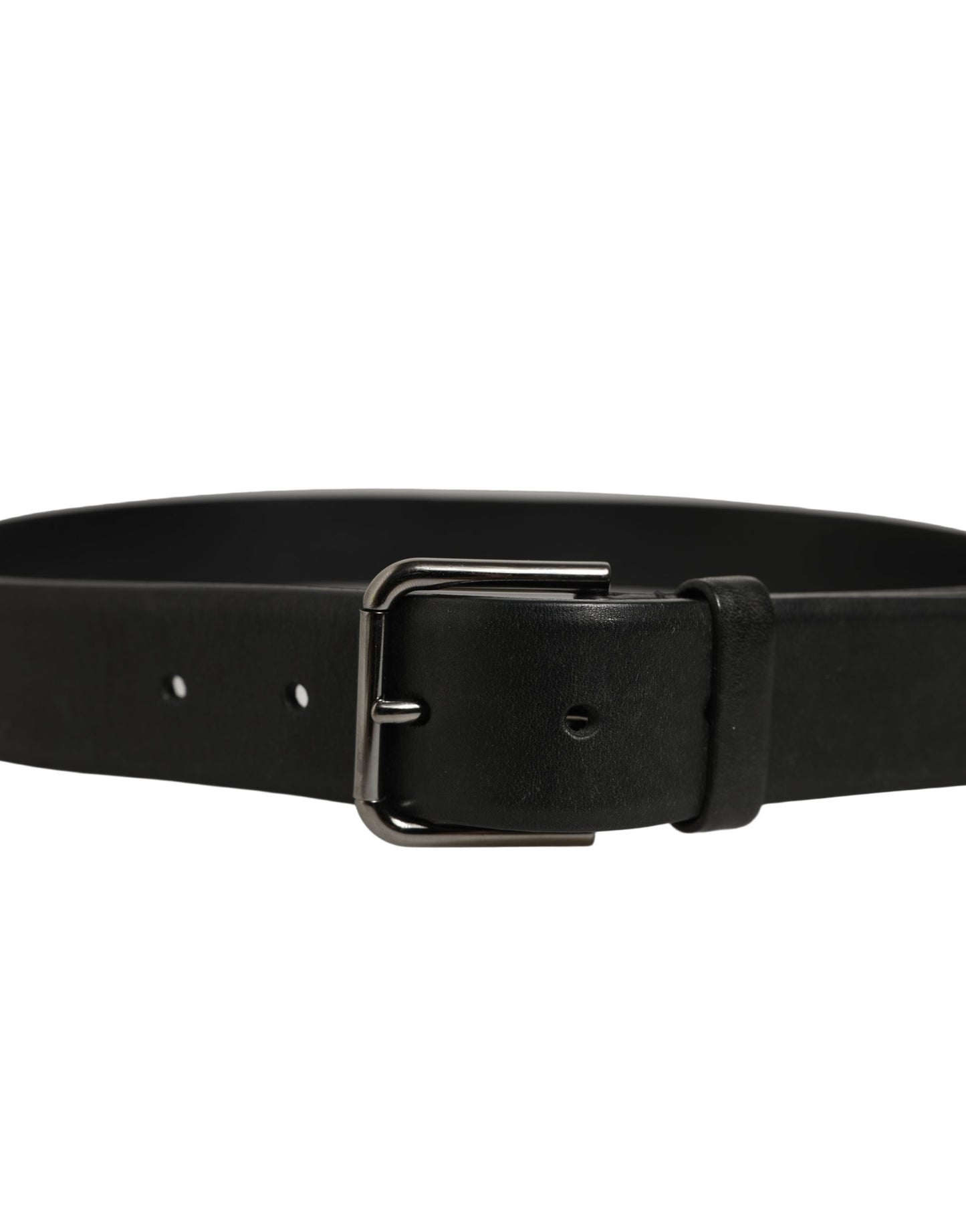 Dolce & Gabbana Black Calf Leather Classic Silver Buckle Belt
