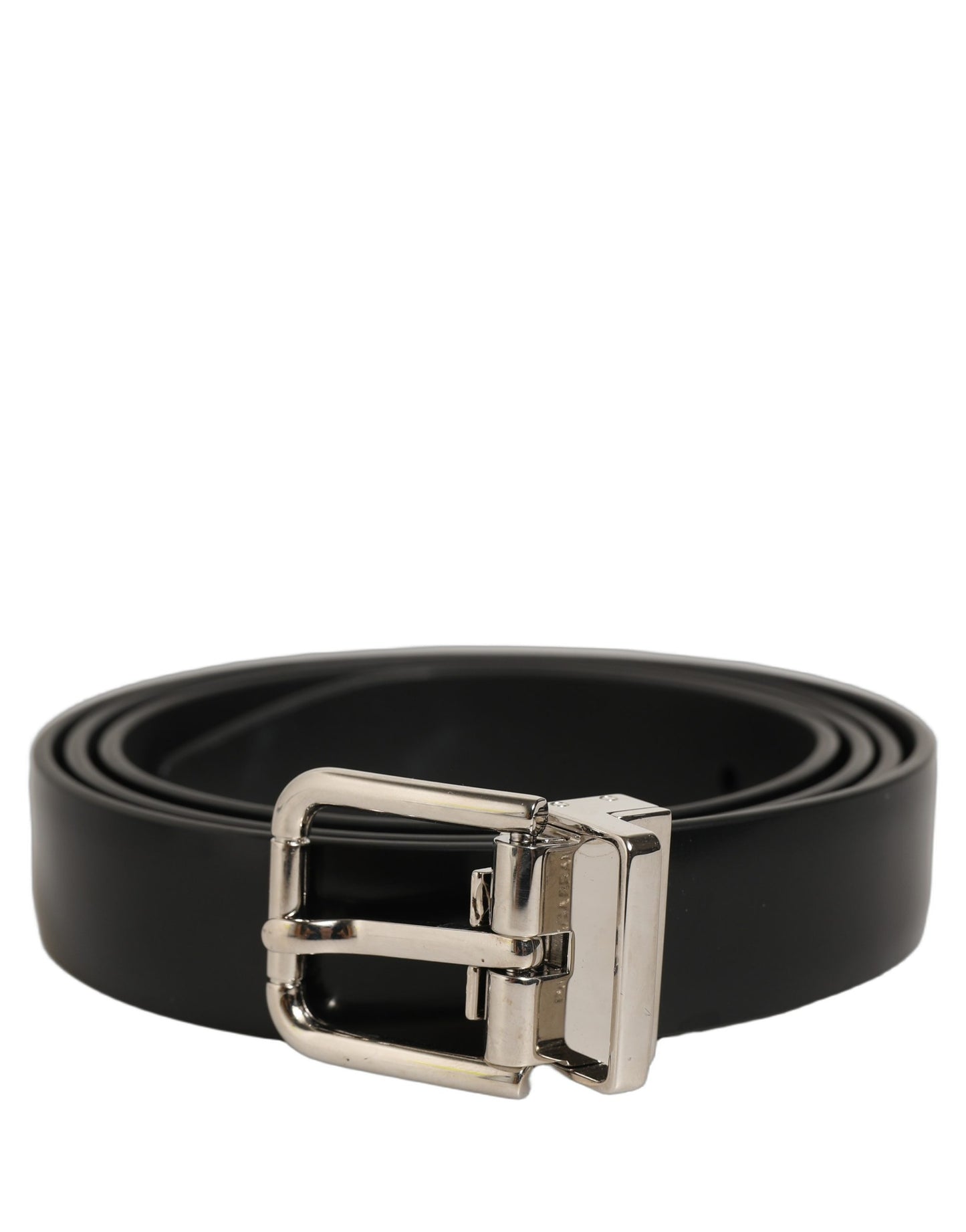 Dolce & Gabbana Black Leather Silver Tone Metal Buckle Belt