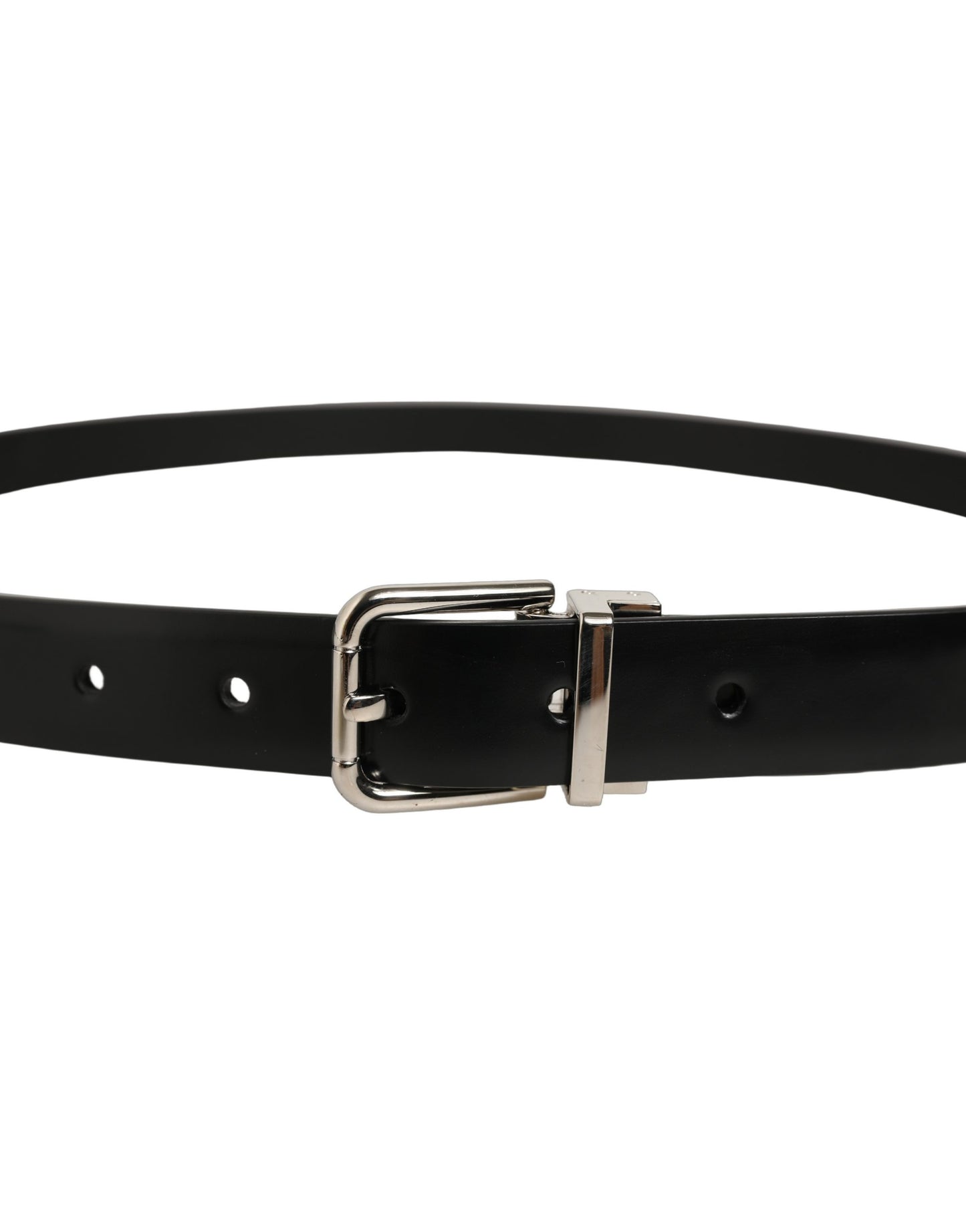 Dolce & Gabbana Black Leather Silver Tone Metal Buckle Belt