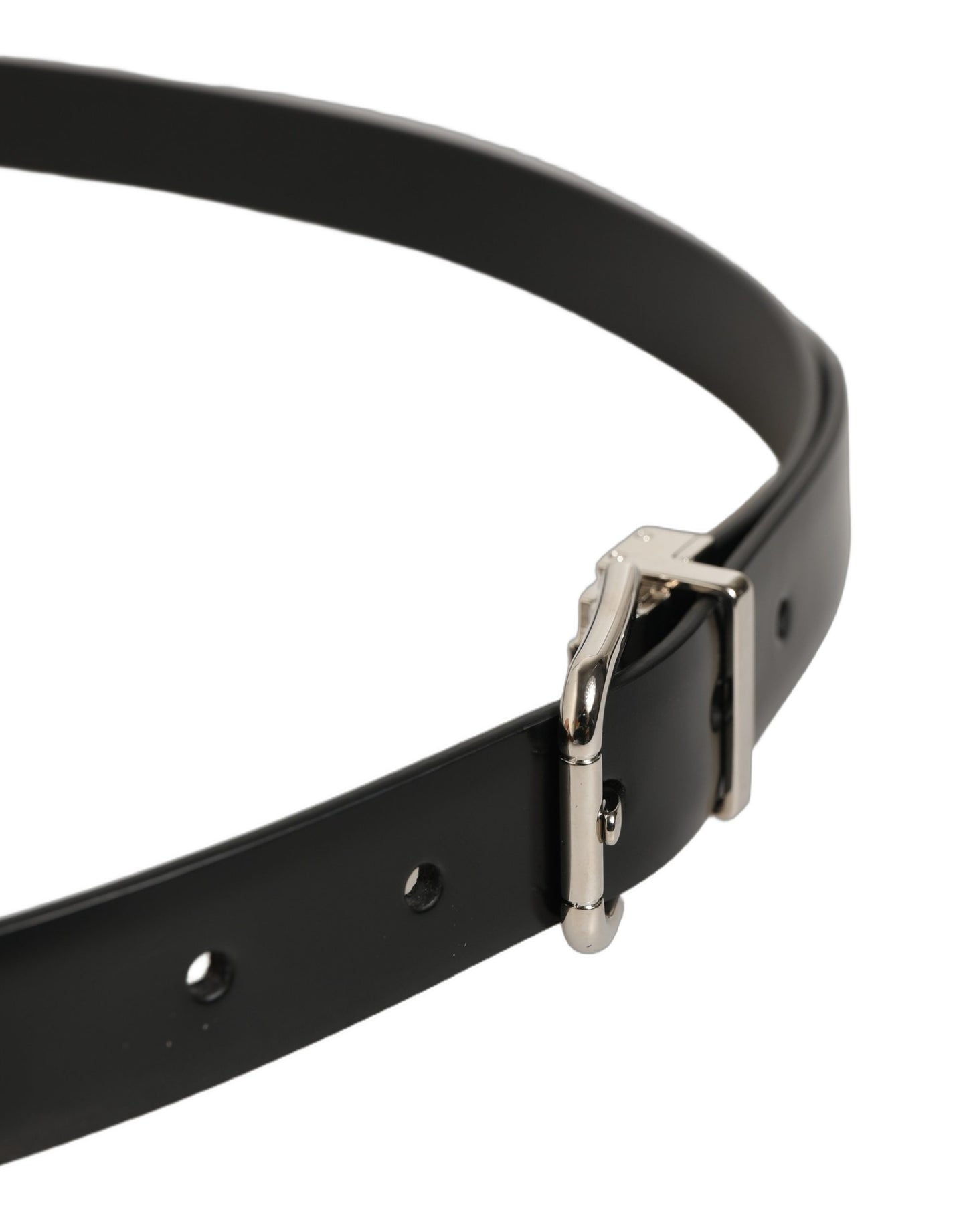 Dolce & Gabbana Black Leather Silver Tone Metal Buckle Belt
